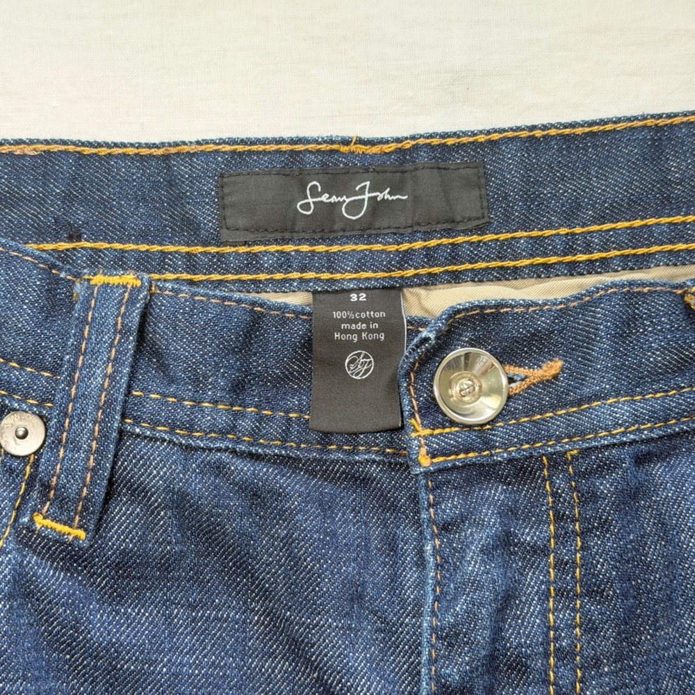 Sean John Jeans Mens 32 Dark Blue Denim Embroidered Pocket Cotton Y2K Style - Picture 4 of 8
